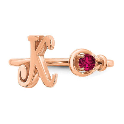 14K Rose Gold Letter K with Birthstone Ring