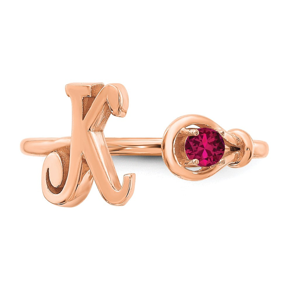 Rose Plated Sterling Silver/Rose Letter K With Birthstone Ring