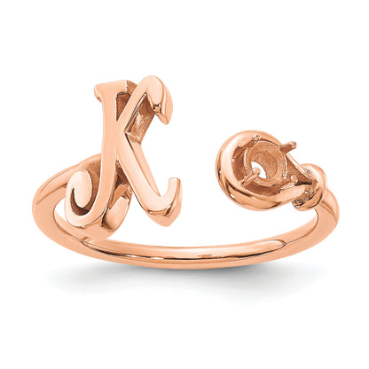 14K Rose Gold Letter K with Birthstone Ring