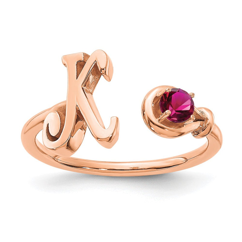 Rose Plated Sterling Silver/Rose Letter K With Birthstone Ring