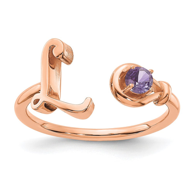 Rose Plated Sterling Silver/Rose Letter L With Birthstone Ring