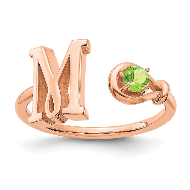 Rose Plated Sterling Silver/Rose Letter M With Birthstone Ring