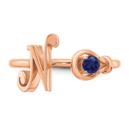 Rose Plated Sterling Silver/Rose Letter N With Birthstone Ring