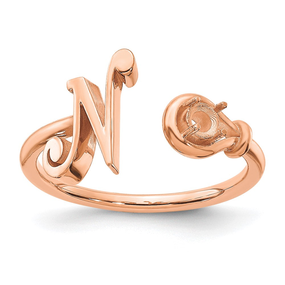 Rose Plated Sterling Silver/Rose Letter N With Birthstone Ring