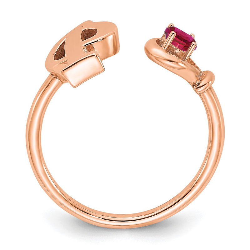Rose Plated Sterling Silver/Rose Letter P With Birthstone Ring