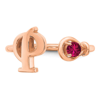 Rose Plated Sterling Silver/Rose Letter P With Birthstone Ring