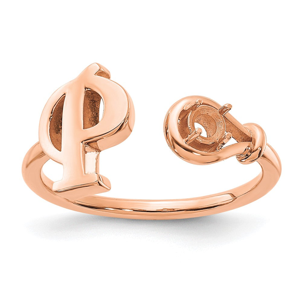 Rose Plated Sterling Silver/Rose Letter P With Birthstone Ring