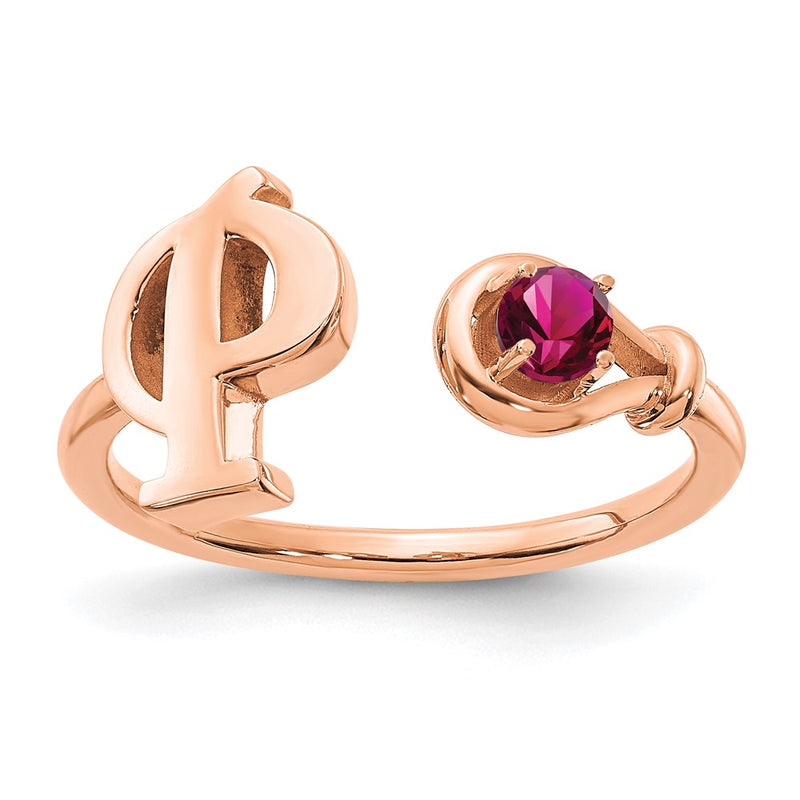 Rose Plated Sterling Silver/Rose Letter P With Birthstone Ring
