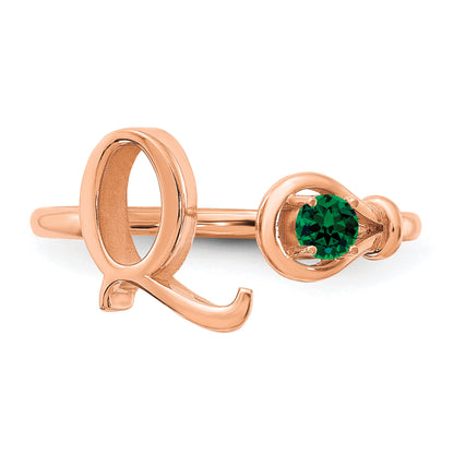 14K Rose Gold Letter Q with Birthstone Ring