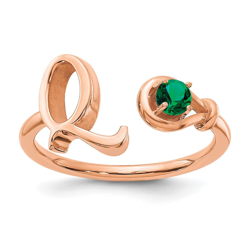 Rose Plated Sterling Silver/Rose Letter Q With Birthstone Ring
