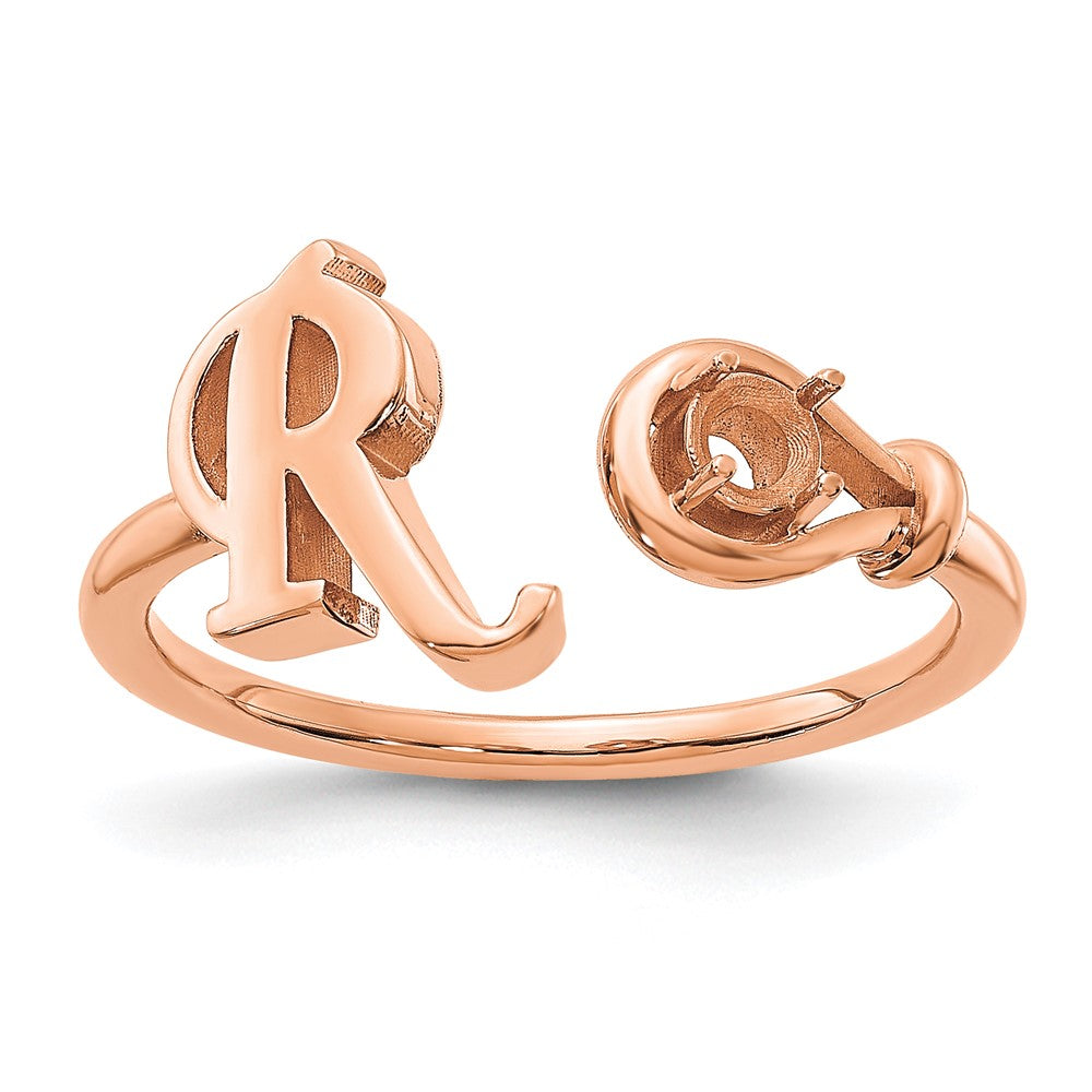 14K Rose Gold Letter R with Birthstone Ring