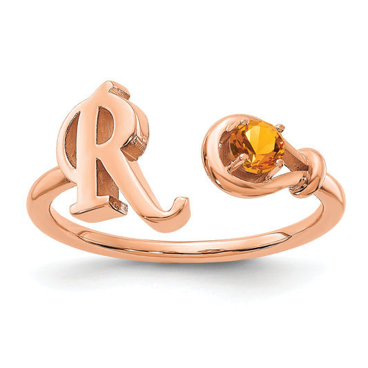 14K Rose Gold Letter R with Birthstone Ring