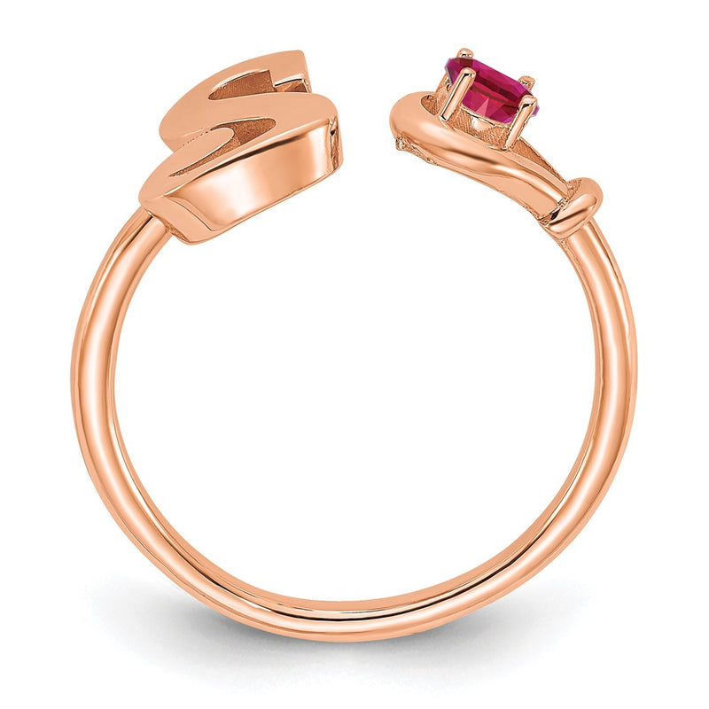 Rose Plated Sterling Silver/Rose Gold Letter S With Birthstone Ring
