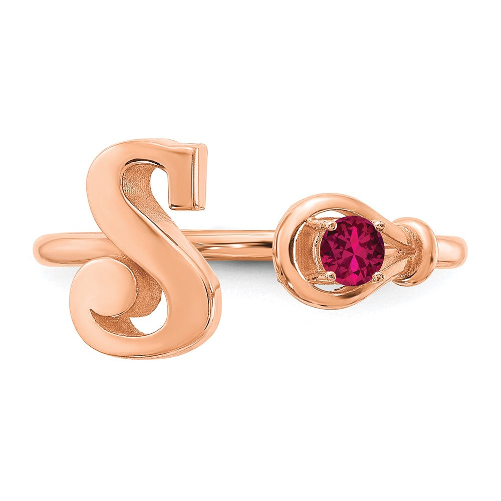 Rose Plated Sterling Silver/Rose Gold Letter S With Birthstone Ring