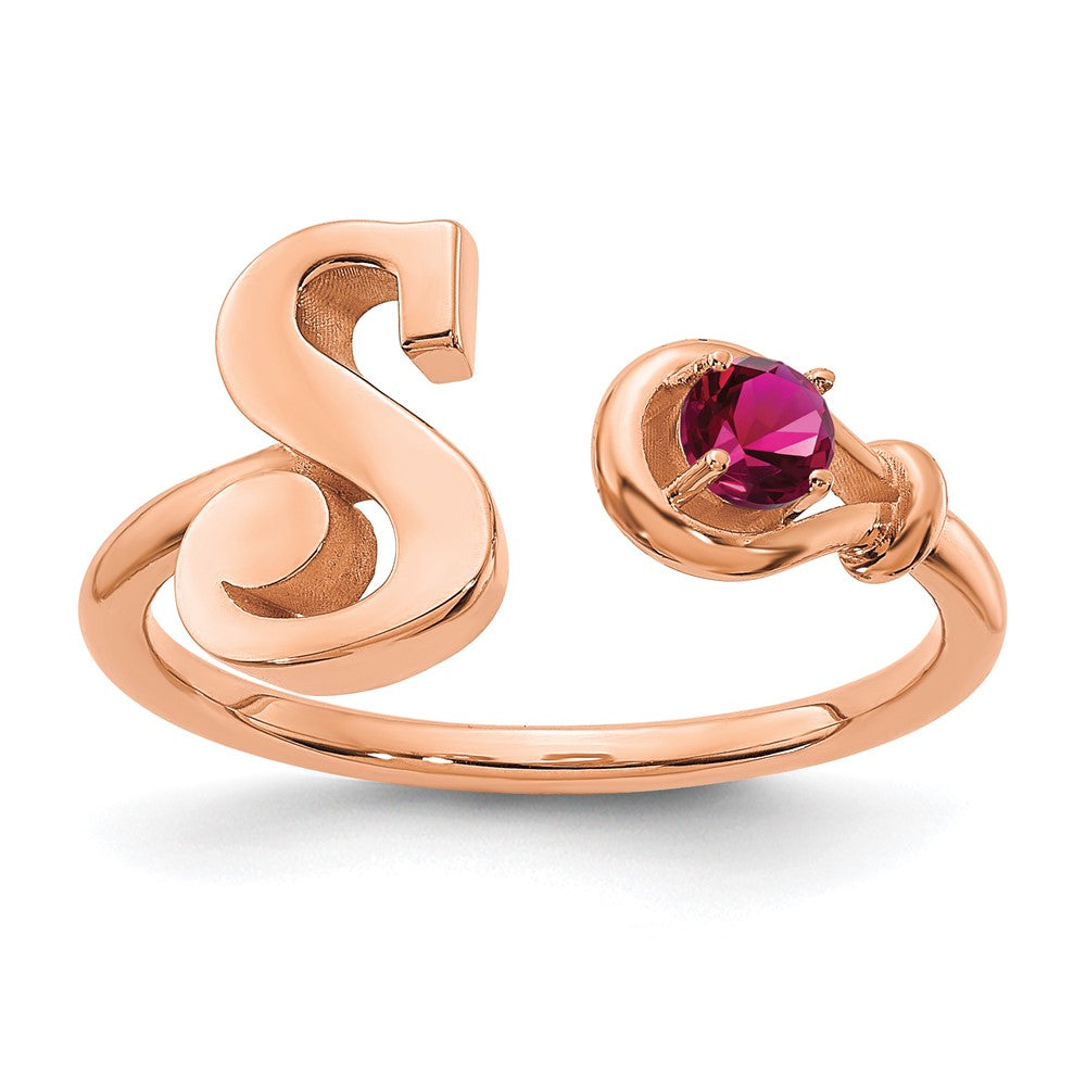 Rose Plated Sterling Silver/Rose Gold Letter S With Birthstone Ring