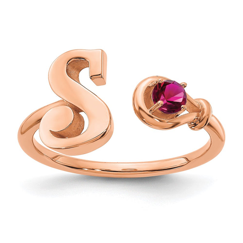 Rose Plated Sterling Silver/Rose Gold Letter S With Birthstone Ring