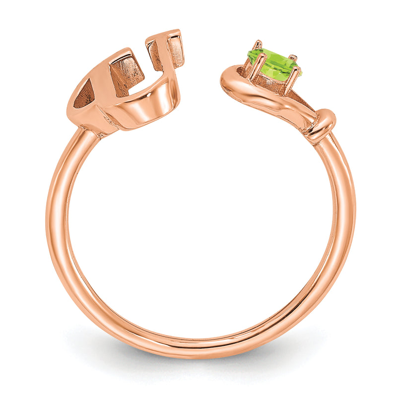 Rose Plated Sterling Silver/Rose Letter U With Birthstone Ring