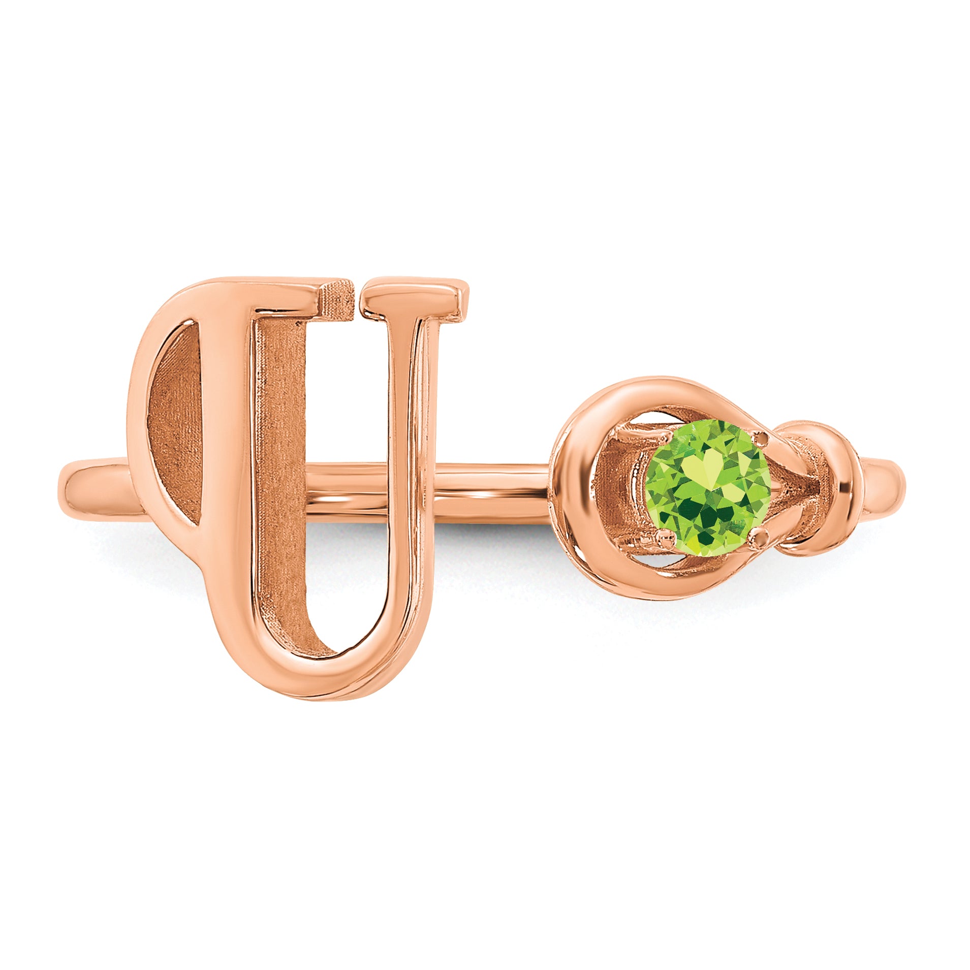 Rose Plated Sterling Silver/Rose Letter U With Birthstone Ring
