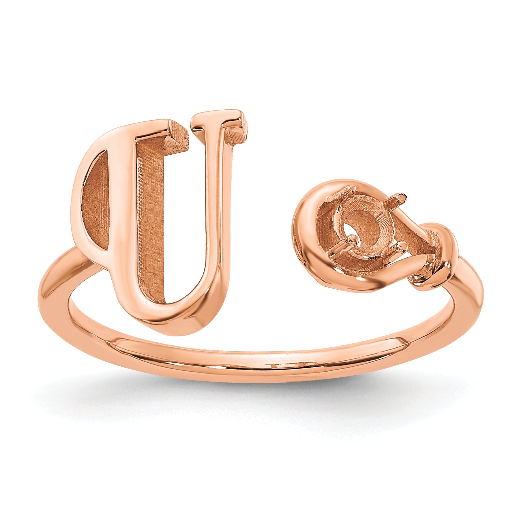 Rose Plated Sterling Silver/Rose Letter U With Birthstone Ring