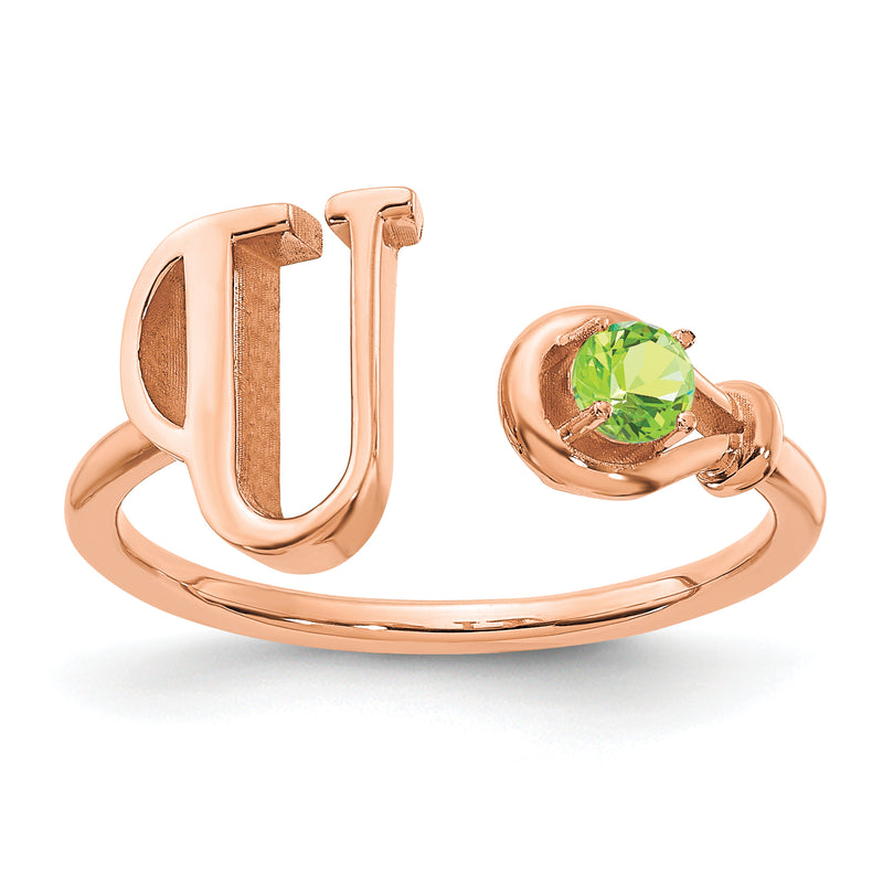 Rose Plated Sterling Silver/Rose Letter U With Birthstone Ring