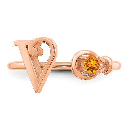 14K Rose Gold Letter V with Birthstone Ring