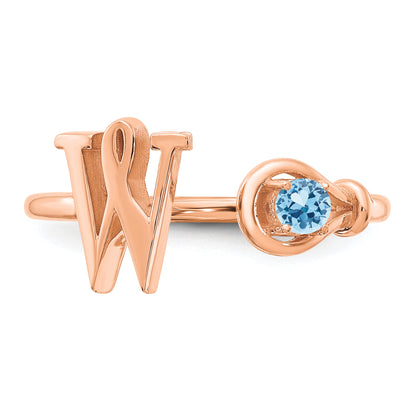 Rose Plated Sterling Silver/Rose Letter W With Birthstone Ring