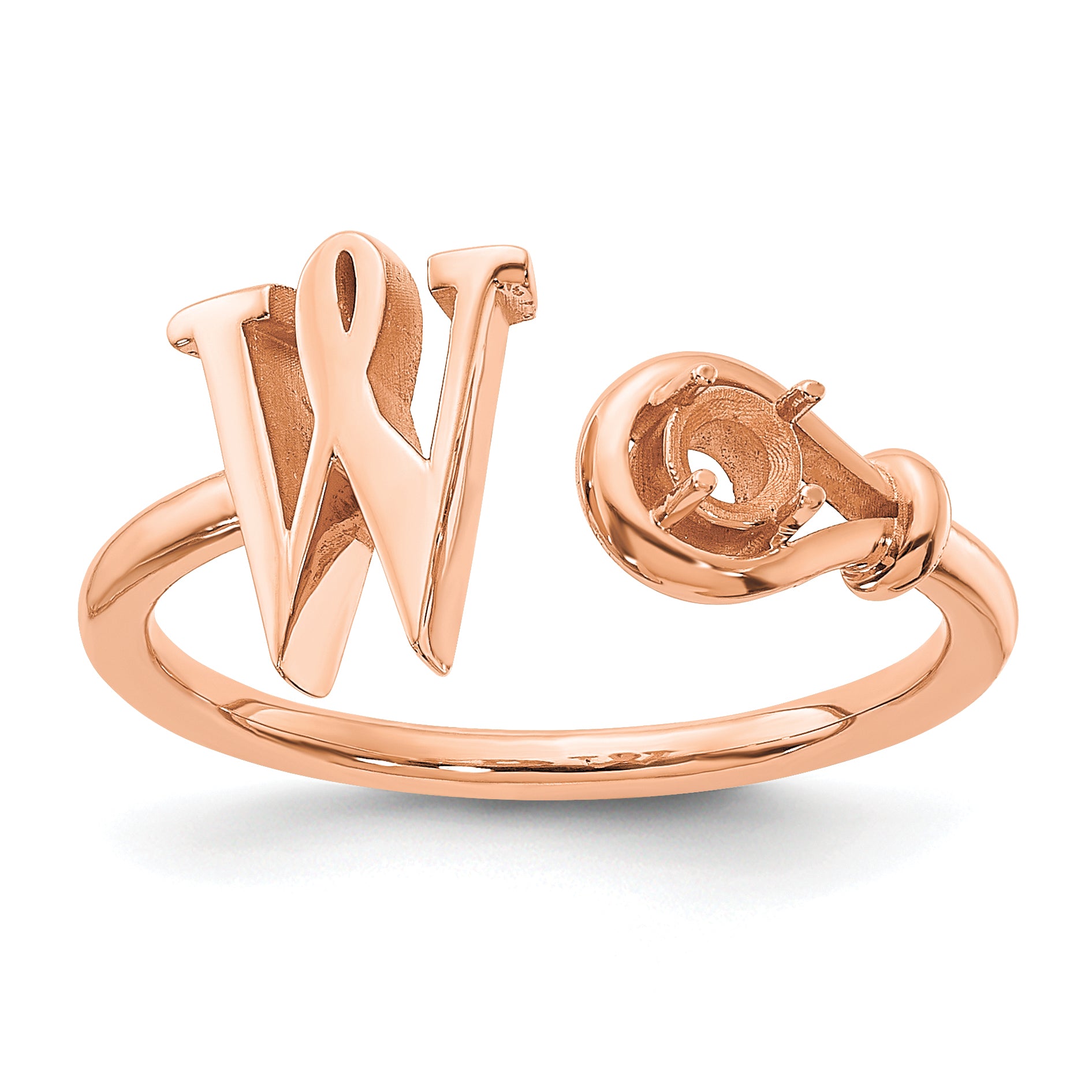 Rose Plated Sterling Silver/Rose Letter W With Birthstone Ring