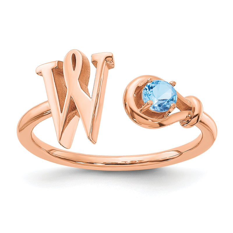 Rose Plated Sterling Silver/Rose Letter W With Birthstone Ring