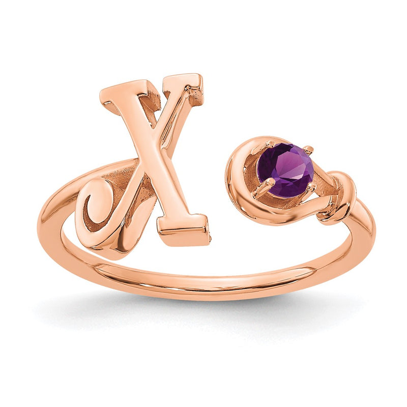 Rose Plated Sterling Silver/Rose Letter X With Birthstone Ring