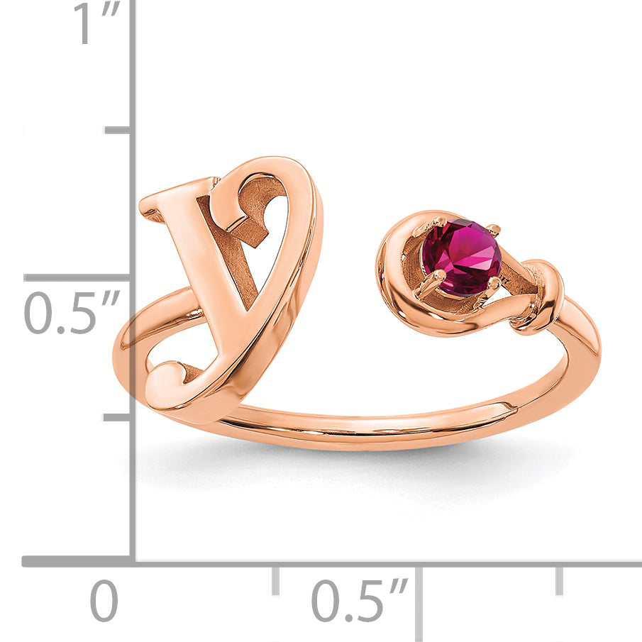 14K Rose Gold Letter S with Birthstone Ring