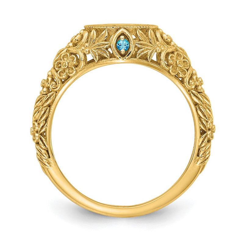 Gold Plated Filigree Epoxy And Birthstone Monogram Ring