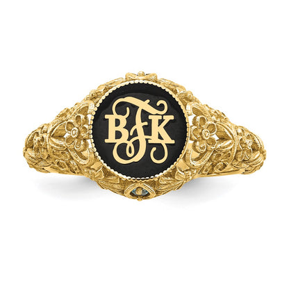 Gold Plated Filigree Epoxy And Birthstone Monogram Ring