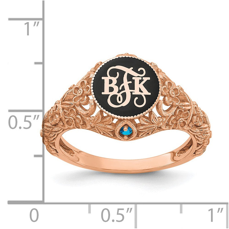 14K Rose Gold Filigree Epoxy And Birthstone Monogram Ring