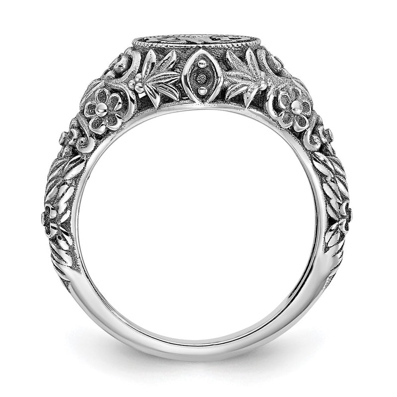 14K White Gold Filigree Epoxy And Birthstone Monogram Ring