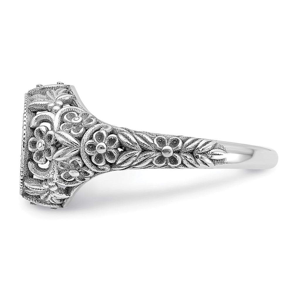 Sterling Silver Rhod Plated Filigree Epoxy And Birthstone Monogram Ring