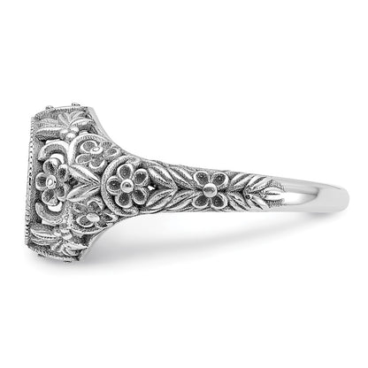 Sterling Silver Rhod Plated Filigree Epoxy And Birthstone Monogram Ring