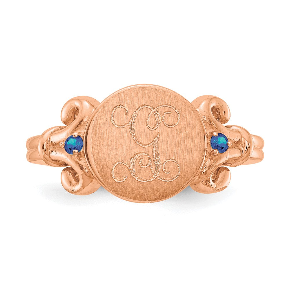 Rose Plated Sterling Silver/Rose Initial With Birthstone Ring