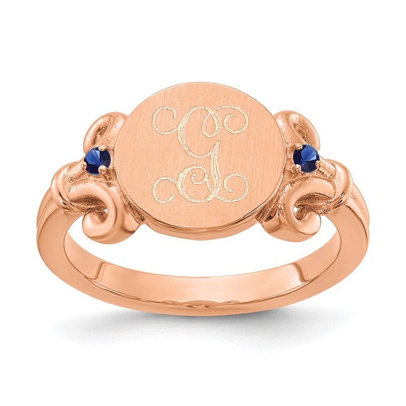 Rose Plated Sterling Silver/Rose Initial With Birthstone Ring