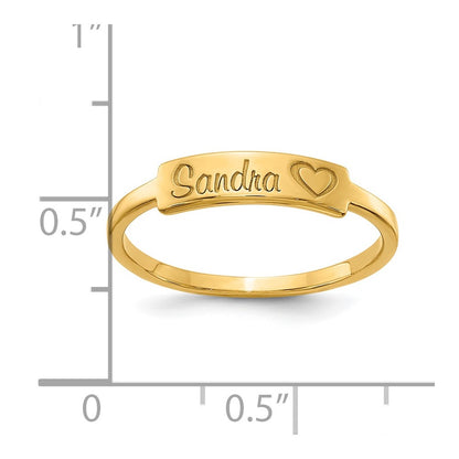 14K Yellow Gold Heart And Name Bar Ring
