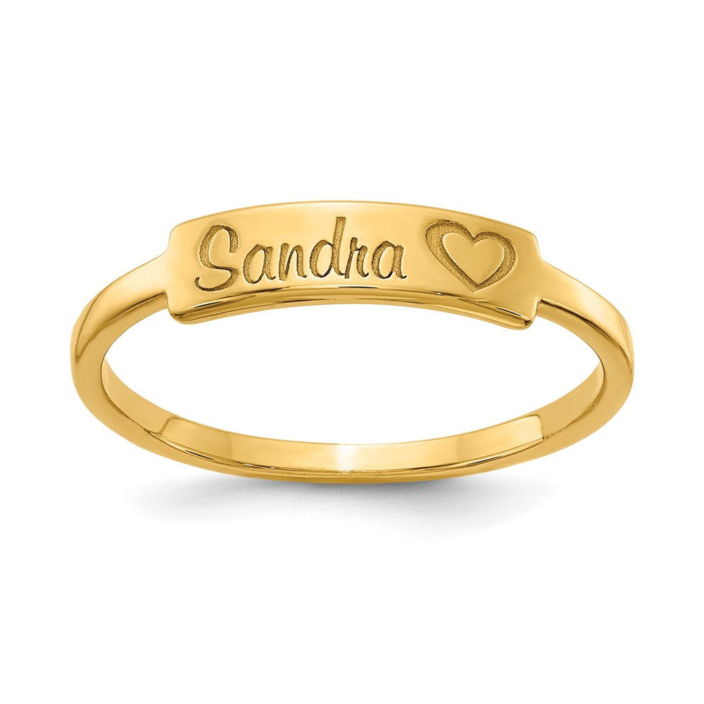 14K Yellow Gold Heart And Name Bar Ring
