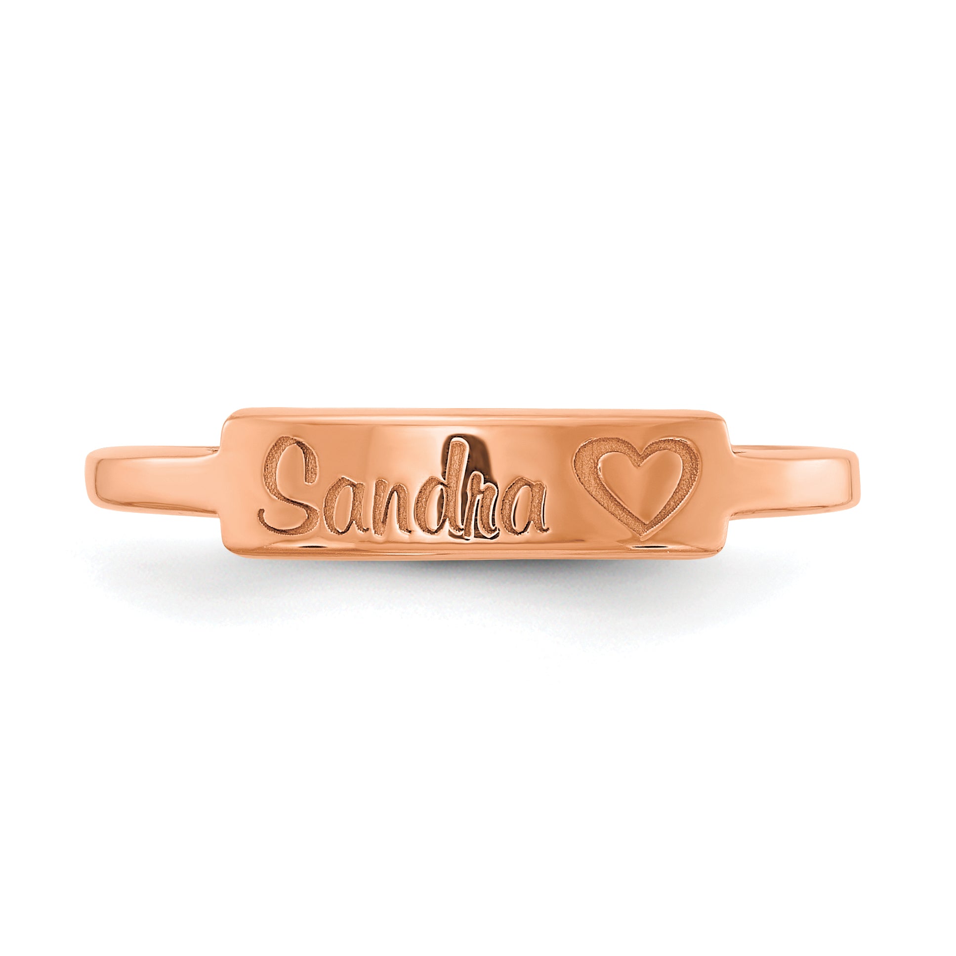 Rose Plated Sterling Silver/Rose Heart And Name Bar Ring (Size 7 Only)