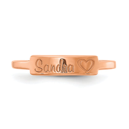 Rose Plated Sterling Silver/Rose Heart And Name Bar Ring (Size 7 Only)