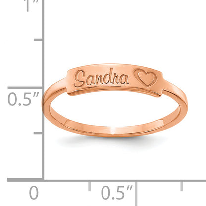 Rose Plated Sterling Silver/Rose Heart And Name Bar Ring (Size 7 Only)
