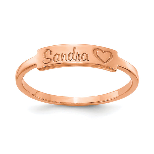 Rose Plated Sterling Silver/Rose Heart And Name Bar Ring (Size 7 Only)