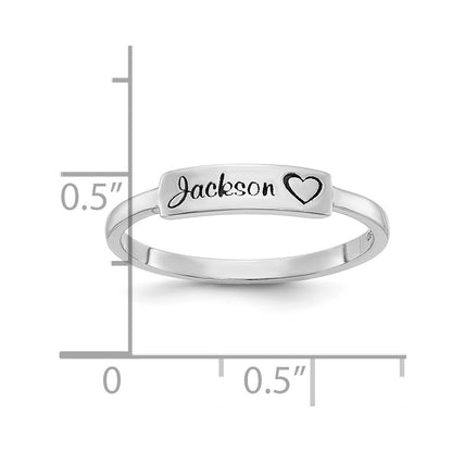 14K White Gold Heart And Name Bar Ring