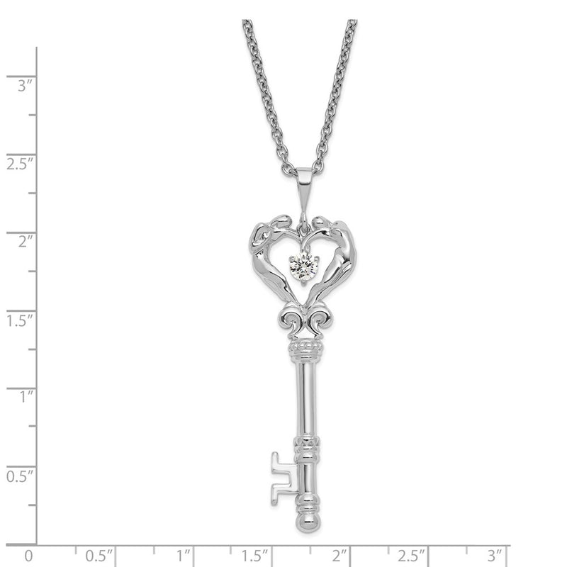 Sterling Silver Ss Key Pendant W/ Traditional Bit Cz