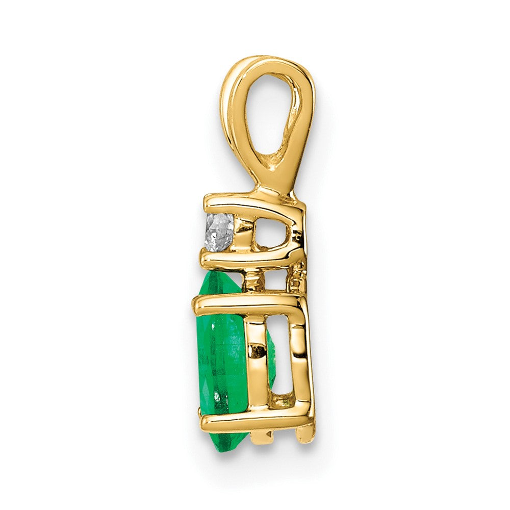 14K Yellow Gold 6X4mm Oval Emerald Vs Diamond Pendant