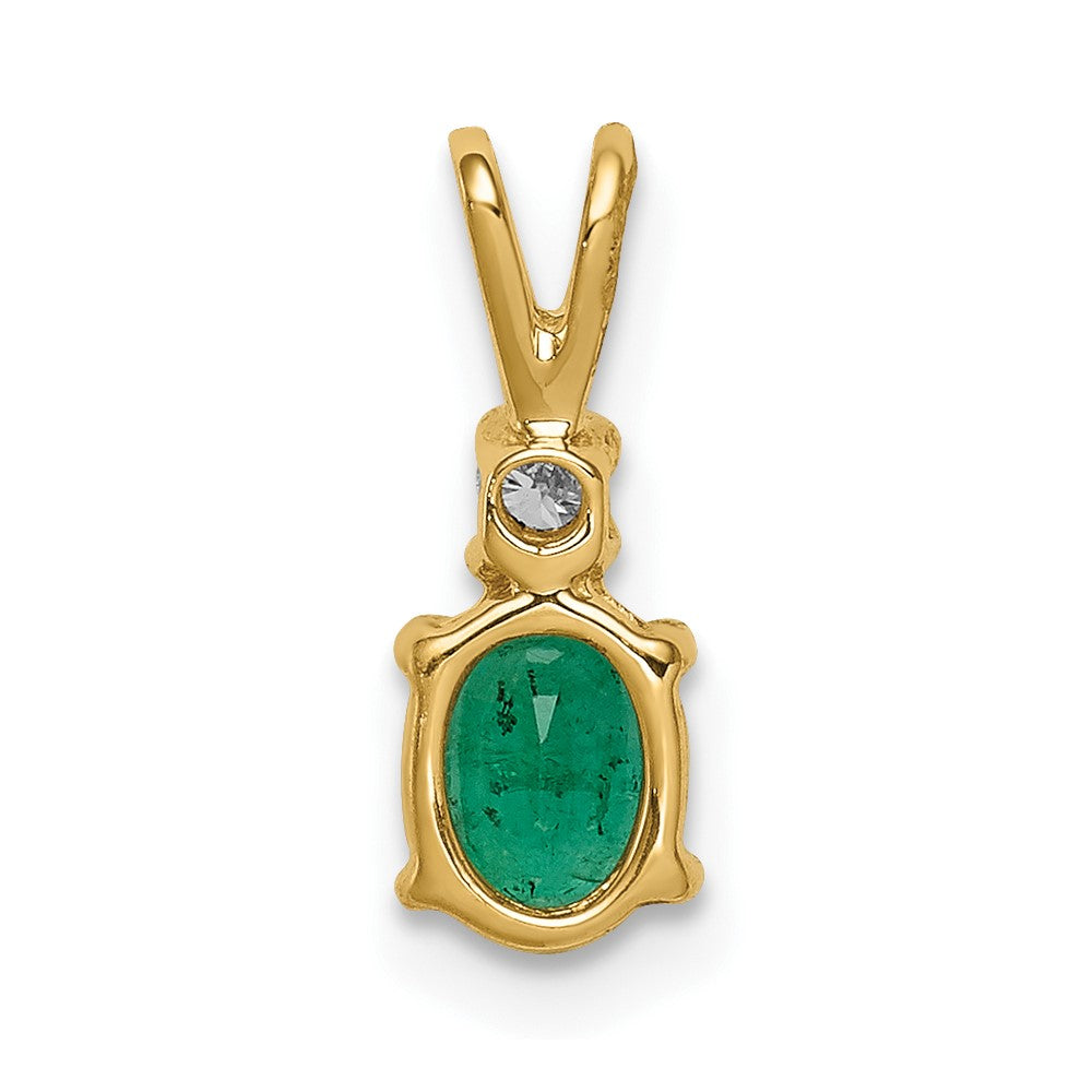 14K Yellow Gold 6X4mm Oval Emerald Vs Diamond Pendant