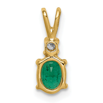 14K Yellow Gold 6X4mm Oval Emerald A Diamond Pendant