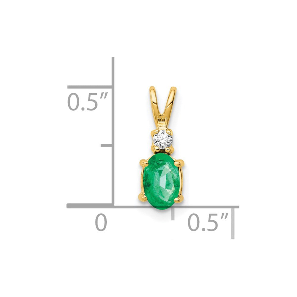 14K Yellow Gold 6X4mm Oval Emerald Vs Diamond Pendant